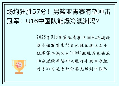 场均狂胜57分！男篮亚青赛有望冲击冠军：U16中国队能爆冷澳洲吗？